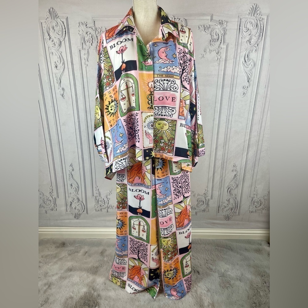 Whimsical Flowy Oversized Top Wide Leg Trousers Two Piece Set - Picture 2 of 11
